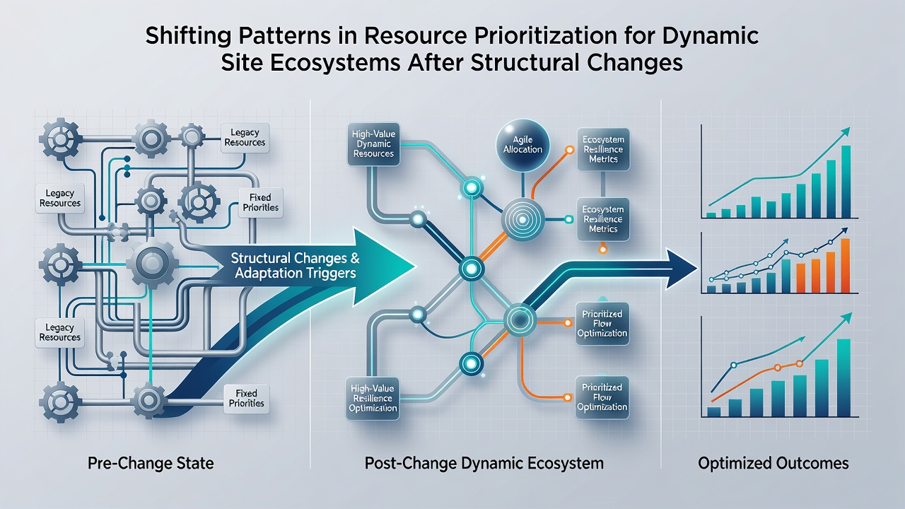 Resource prioritization dashboard illustrating caching and bandwidth allocation after site restructuring